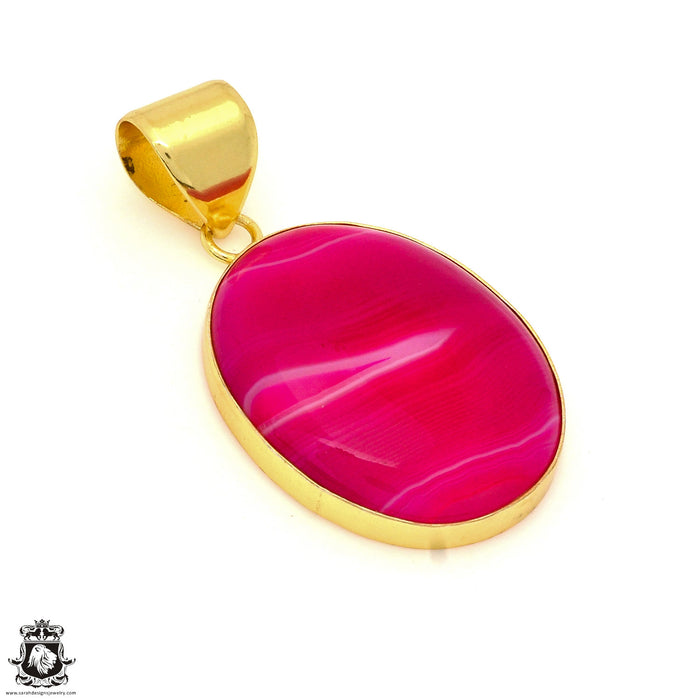 Pink Banded Agate 24K Gold Plated Pendant  GPH1789