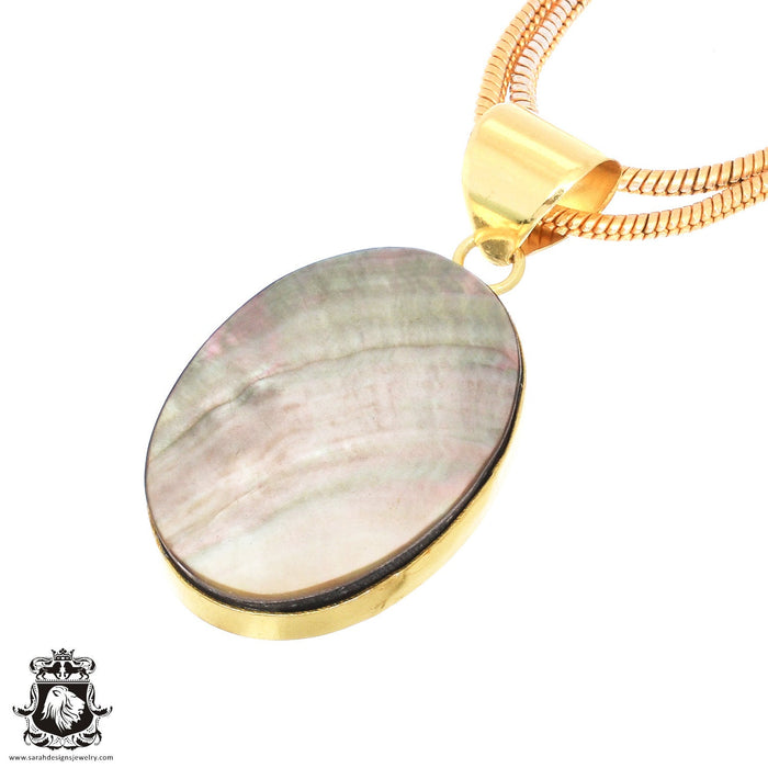 Mother of Pearl 24K Gold Plated Pendant 3mm Snake Chain GPH706