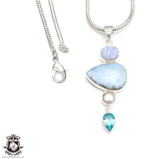 Owyhee Blue Opal Blue Lace Agate Pendant & Chain P9179