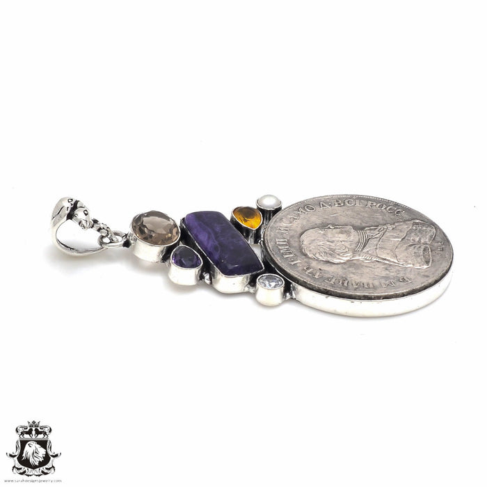 Charoite Reissued Russian Coin Pendant 4MM Snake Chain P8642