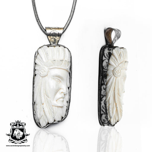Chief Tecumseh  Carving Silver Pendant & Chain N368