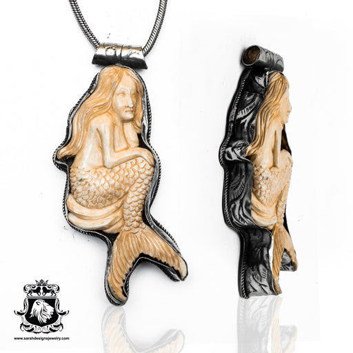 Lost in Thoughts Mermaid  Carving Silver Pendant & Chain N357