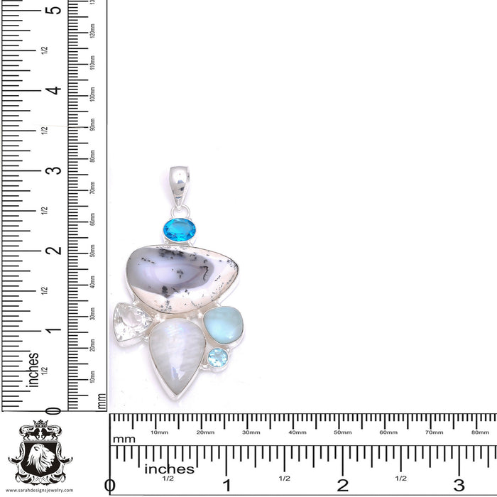 3 Inch Merlinite Dendritic Opal Larimar Pendant & Chain P7907
