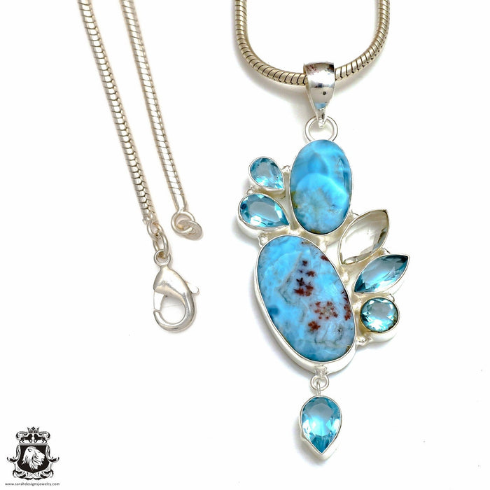 4 Inch Genuine Larimar Pendant & Chain P8781