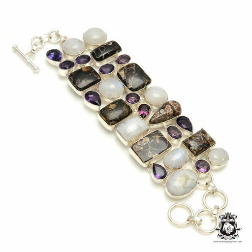 Turritella Fossil Moonstone Amethyst Bracelet B3240