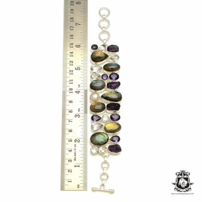 Labradorite Clear Quartz Amethyst Cluster Bracelet B3151