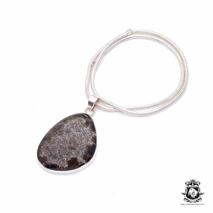 Geode Agate Drusy Fine Sterling Silver Pendant 4mm Snake Chain P6247