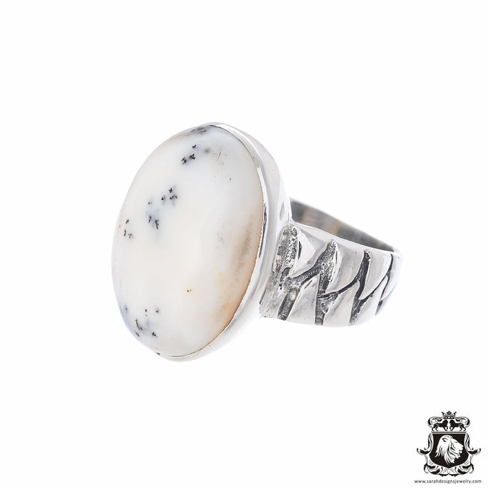 Size 8 Dendritic Agate Sterling Silver Ring r2589