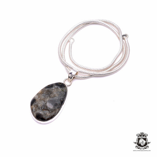 Geode Agate Drusy Fine Sterling Silver Pendant & Chain P6197