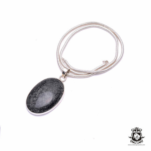 Fossilized Stingray Coral Fine 925 Sterling Silver Pendant & Chain P6179