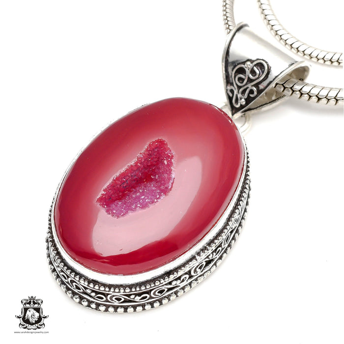 Pink Agate Geode Druzy Pendant & Chain  V141