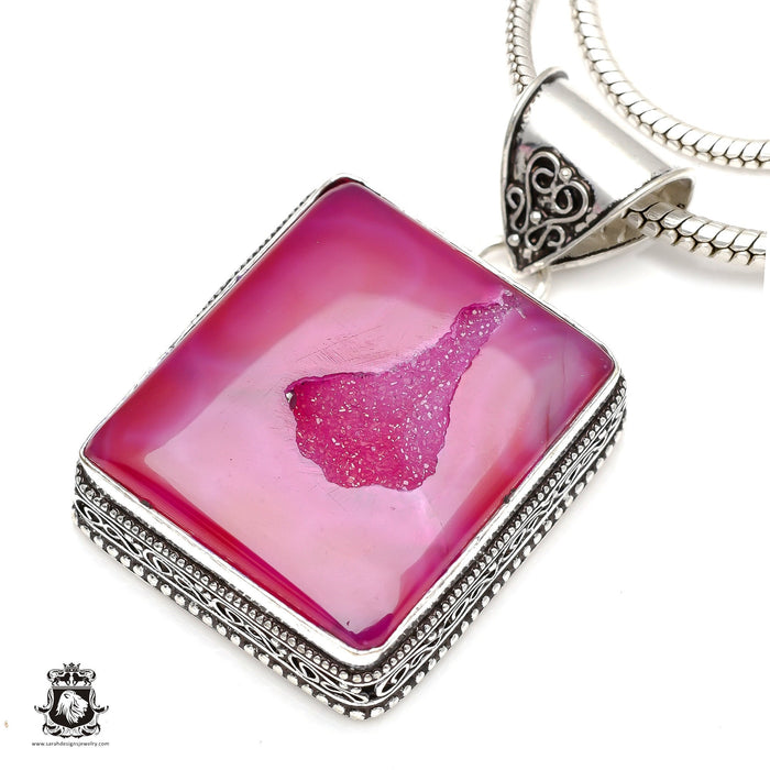 Pink Agate Geode Druzy Pendant & Chain  V143