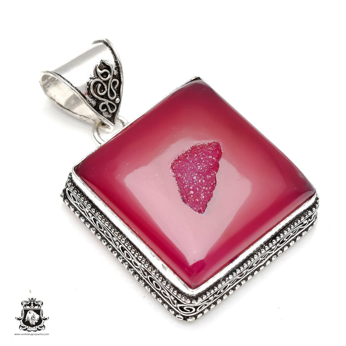 Pink Agate Geode Druzy Pendant & Chain  V145