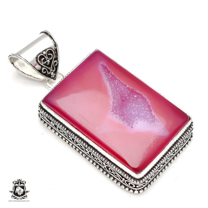 Pink Agate Geode Druzy Pendant & Chain  V146