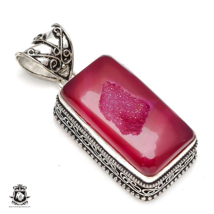 Pink Agate Geode Druzy Pendant & Chain  V147