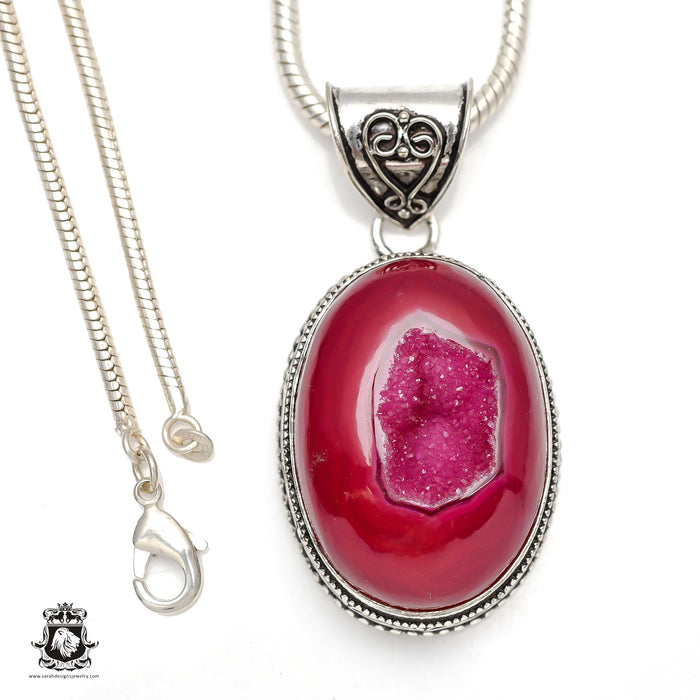 Pink Agate Geode Druzy Pendant & Chain  V148