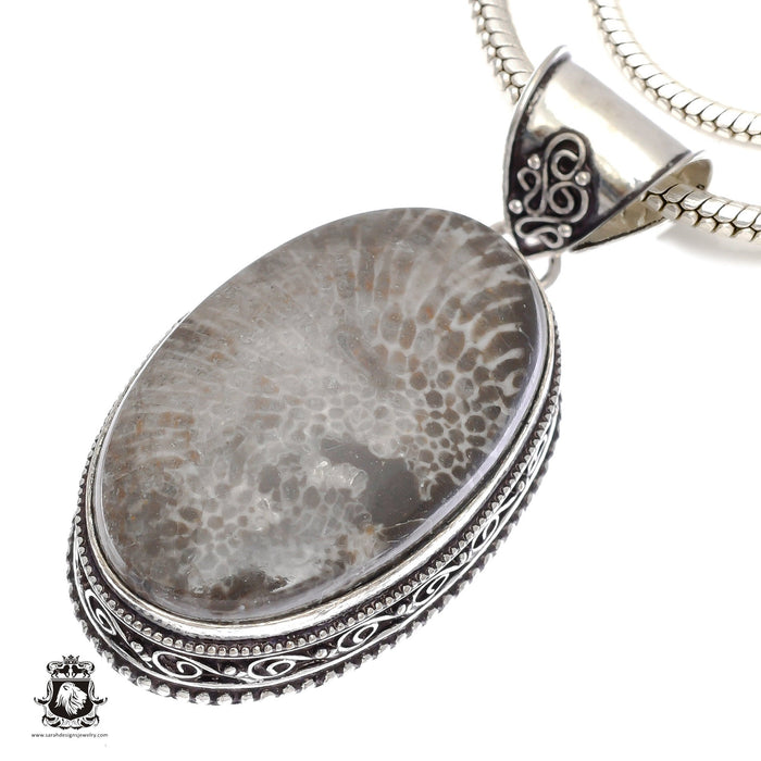 Stingray Coral Fossil Vintage Silver Pendant 4mm Snake Chain — Sarah ...