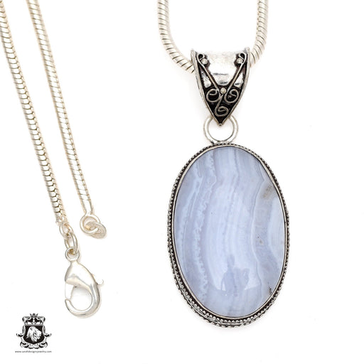 Blue Lace Agate Pendant & Chain  V547