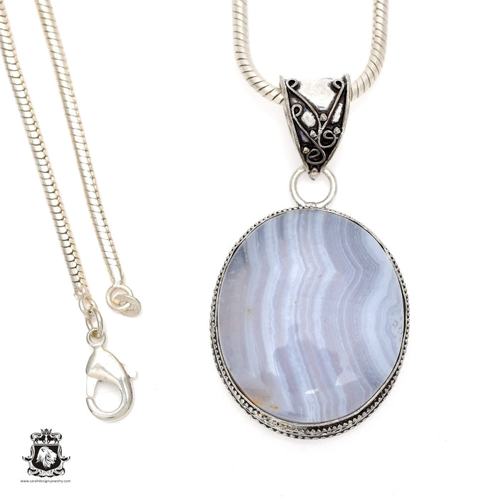 Blue Lace Agate Pendant 4mm Snake Chain V554