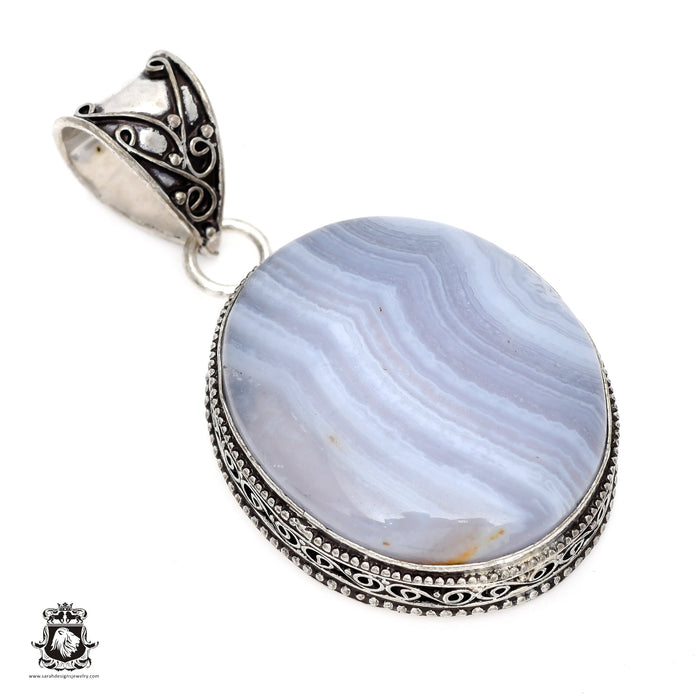 Blue Lace Agate Pendant 4mm Snake Chain V554