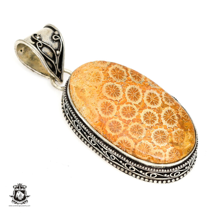 Fossilized Bali Coral Pendant 4mm Snake Chain V1395