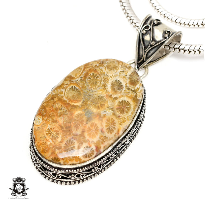Fossilized Bali Coral Pendant 4mm Snake Chain V1396