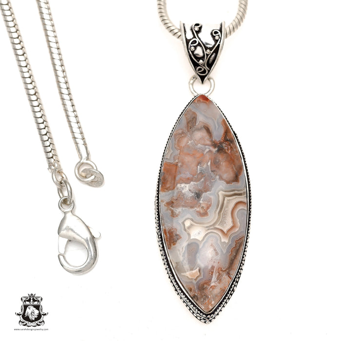 Crazy Lace Agate Pendant & Chain  V1615