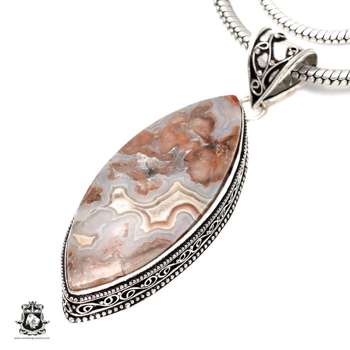 Crazy Lace Agate Pendant 4mm Snake Chain V1615