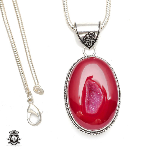 Pink Agate Geode Druzy Pendant & Chain  V141