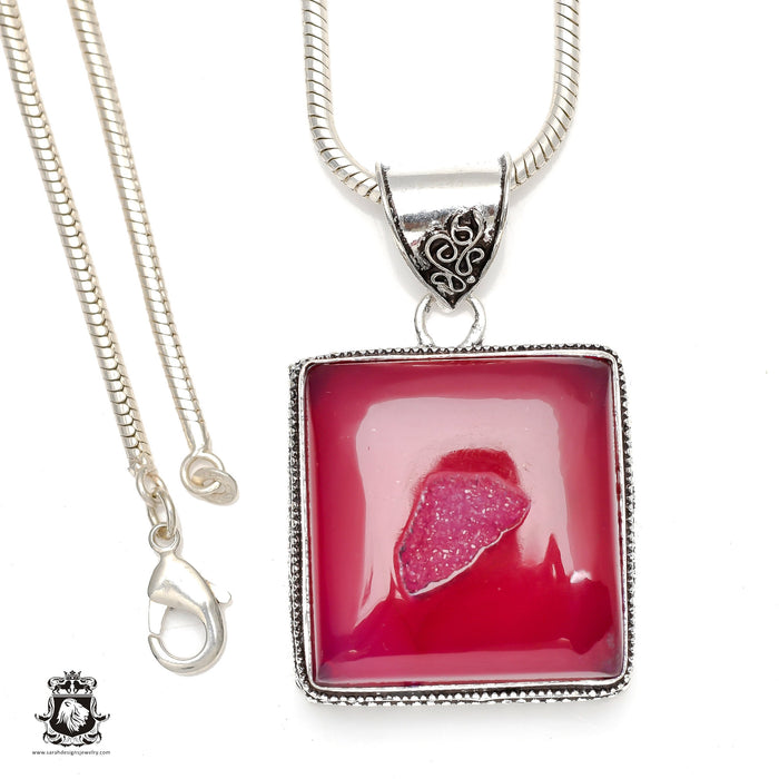 Pink Agate Geode Druzy Pendant & Chain  V145