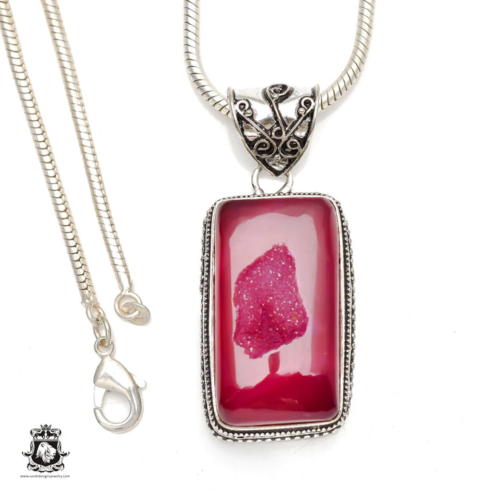 Pink Agate Geode Druzy Pendant & Chain  V147