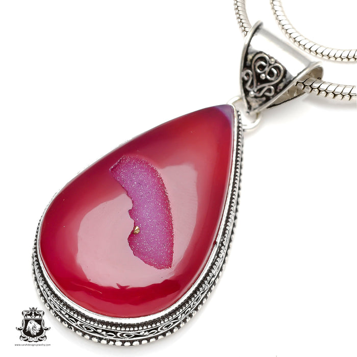 Pink Agate Geode Druzy Pendant & Chain  V152