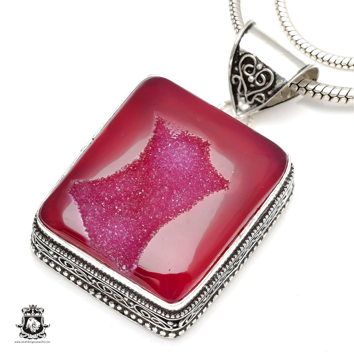 Pink Agate Geode Druzy Pendant & Chain  V153