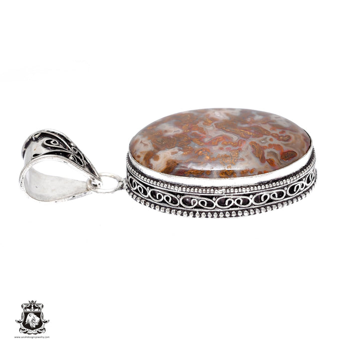 Seam Agate Vintage Silver Pendant & Chain  V507