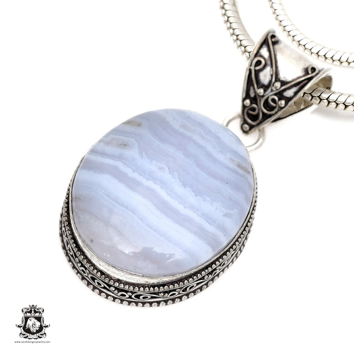 Blue Lace Agate Pendant 4mm Snake Chain V546