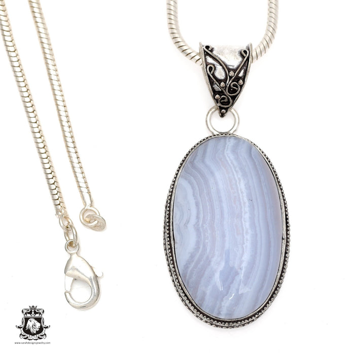 Blue Lace Agate Pendant 4mm Snake Chain V551
