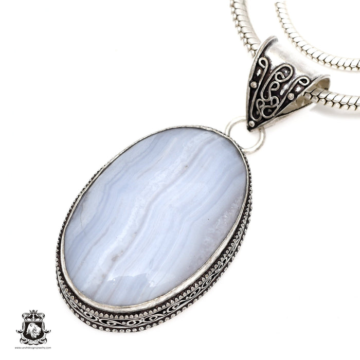 Blue Lace Agate Pendant 4mm Snake Chain V552