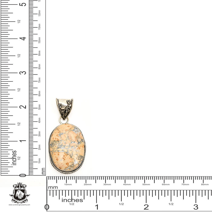 Merlinite Dendritic Opal Pendant 4mm Snake Chain V1327