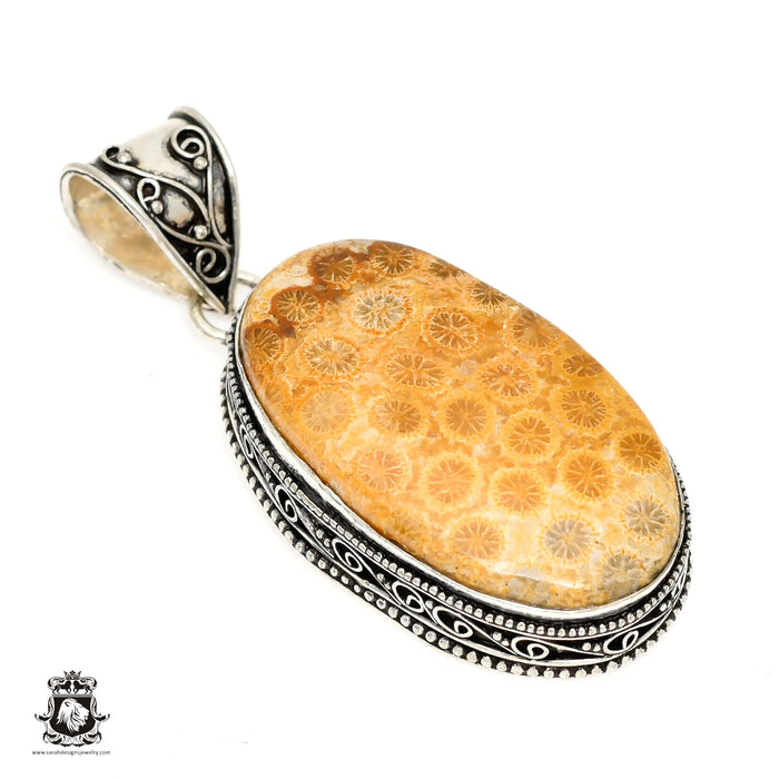 Fossilized Bali Coral Pendant 4mm Snake Chain V1391