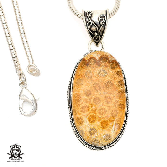 Fossilized Bali Coral Pendant 4mm Snake Chain V1391