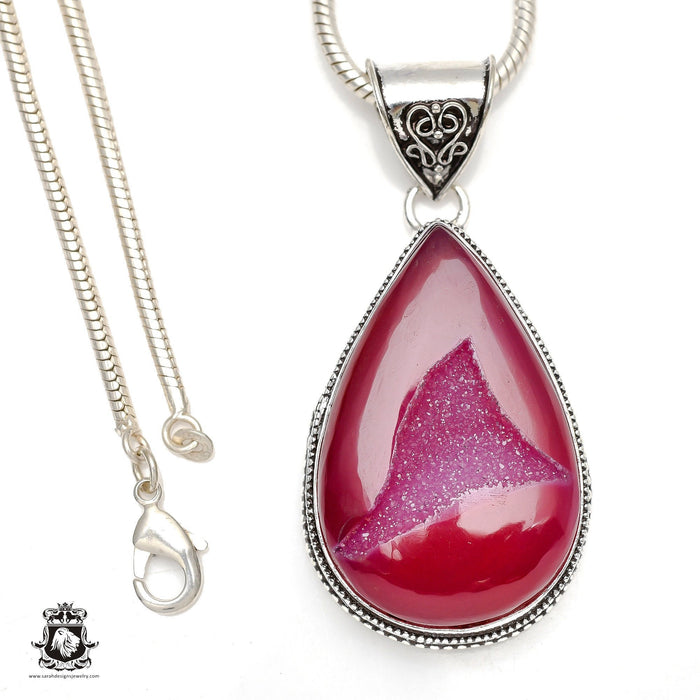 Pink Agate Geode Druzy Pendant & Chain  V155