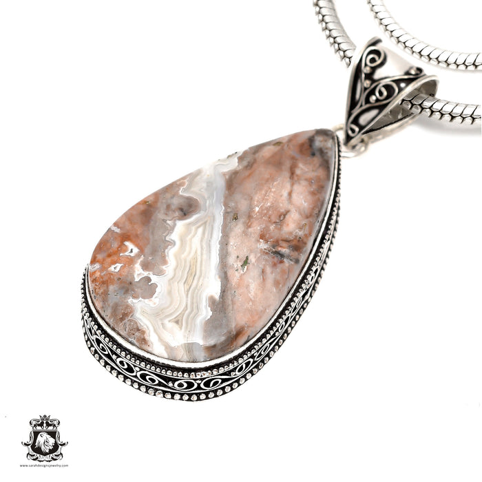 Crazy Lace Agate Pendant 4mm Snake Chain V1621