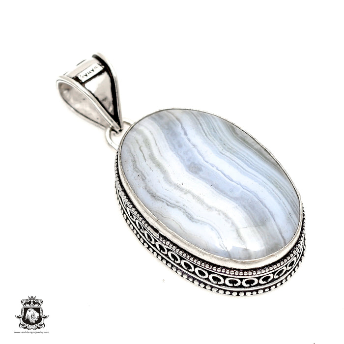 Blue Lace Agate Pendant 4mm Snake Chain V1727