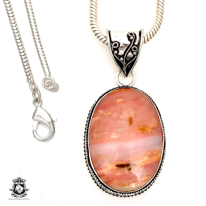 Peruvian Pink Opal Pendant & Chain  V1698