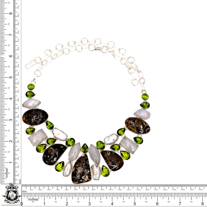 Turritella Fossil Moonstone Bracelet Necklace Set 695