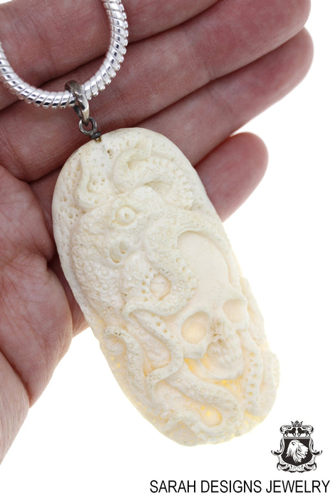 Skull engulfed by Octopus Carving Pendant 4mm Snake Chain C145