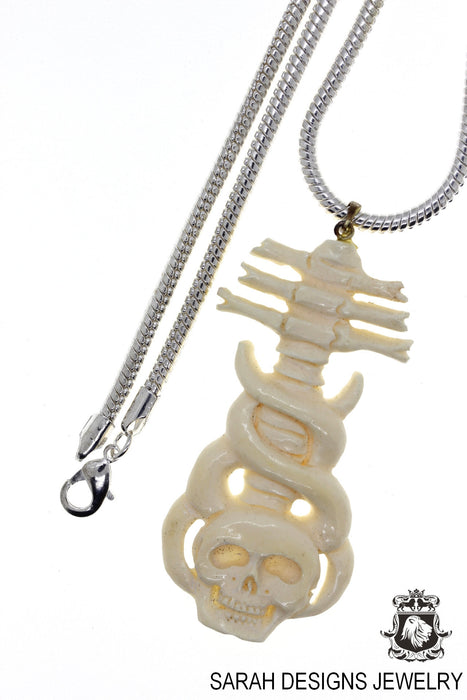 Spinal Cord attached to Skull Carving Silver Pendant & Chain C148