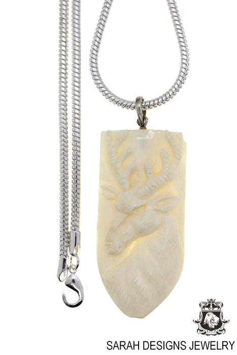 Elk on a Shield Carving Silver Pendant & Chain C155