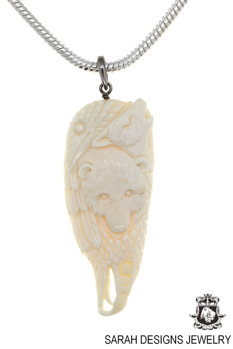 Bear Eagle Wolf Carving Silver Pendant & Chain C157