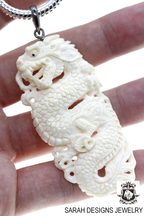 Celtic Dragon Carving Silver Pendant & Chain C176